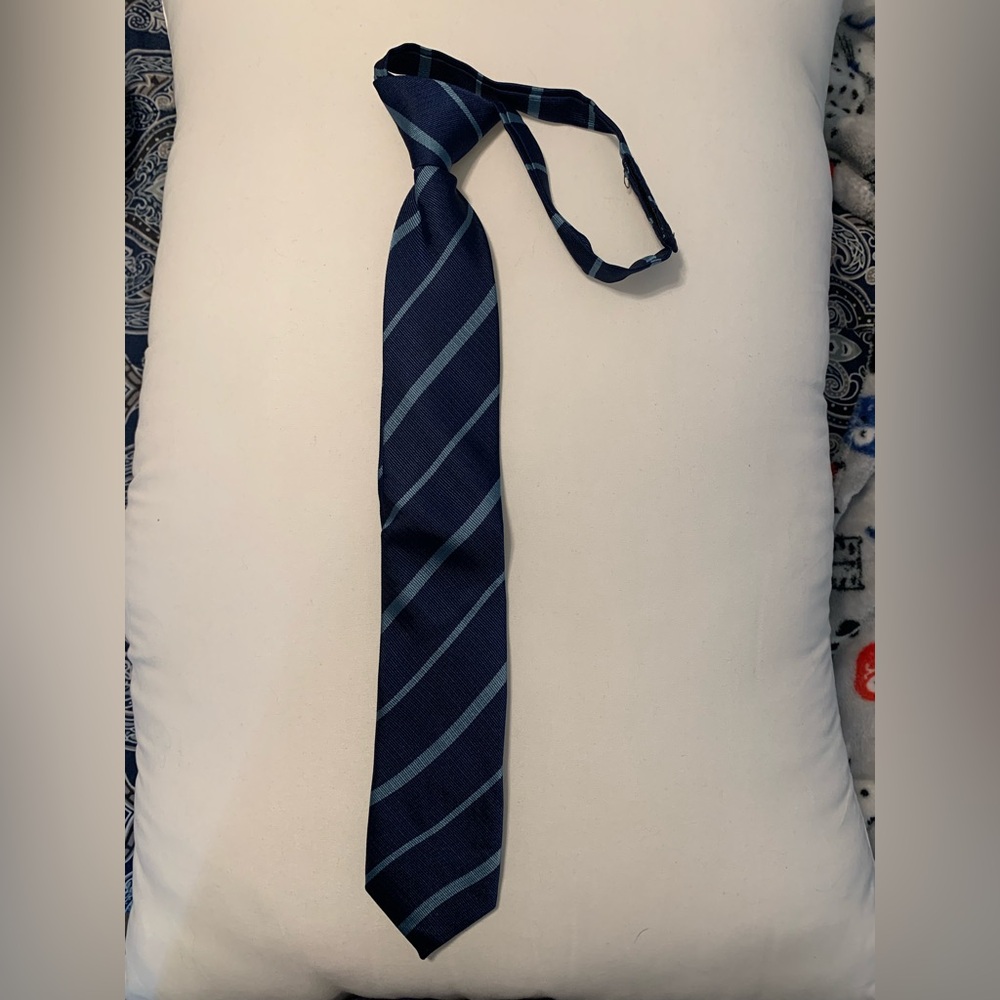 Navy Blue Striped Boys Velcro Tie